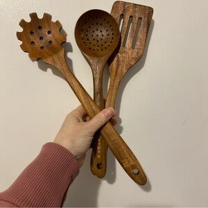 Bokalaka Teak Wooden Cooking Utensil Set - 3 Piece, Warm Wood